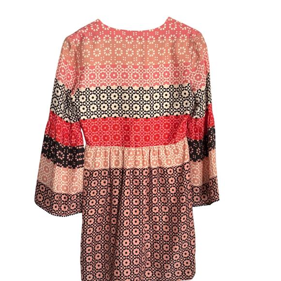 Derek Lam 10 Crosby Geo Ruffle Balloon Sleeve Dress 2 Pink Black Boho Western - Picture 4 of 8